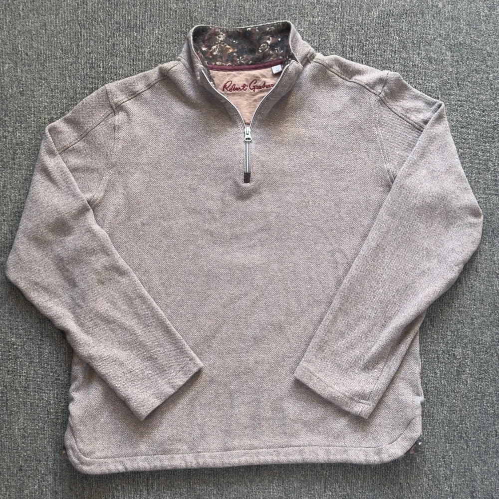 Robert Graham Delage 1/4 Zip Sweater L‎ Taupe Classic Fit Golf Mens Cotton